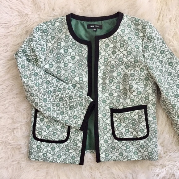 Nine West Jackets & Blazers - Nine West Open-Front green and white Jacquard Jacket blazer size 6